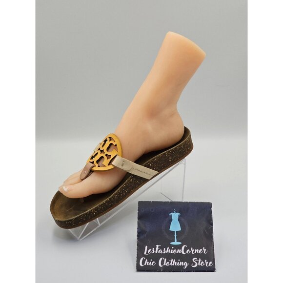 Tory Burch Women's Beige Leather Miller Cloud Flats Thong Sandals Sz 8 2642 - Picture 16 of 16